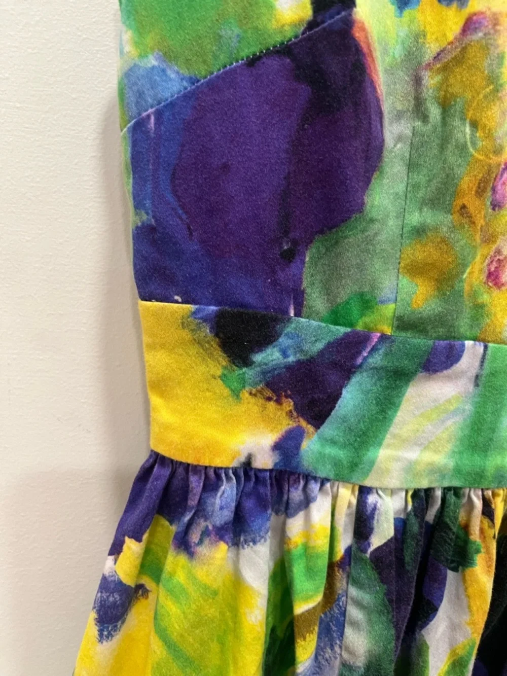 Kate Spade Floral Watercolor Fit-and-Flare Dress in Blue, Green & Purple - Picture 7 of 10